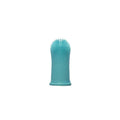 Soft silicone pet finger toothbrush in blue with protective case on white background