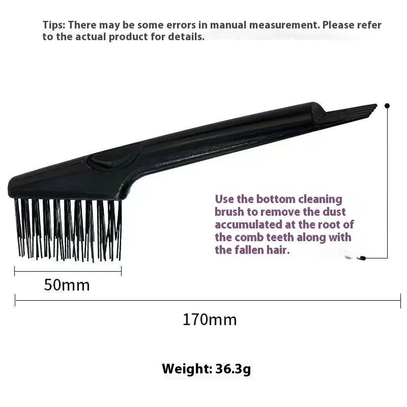 Black comb cleaner tool with double-sided blade and hard plastic body on white background