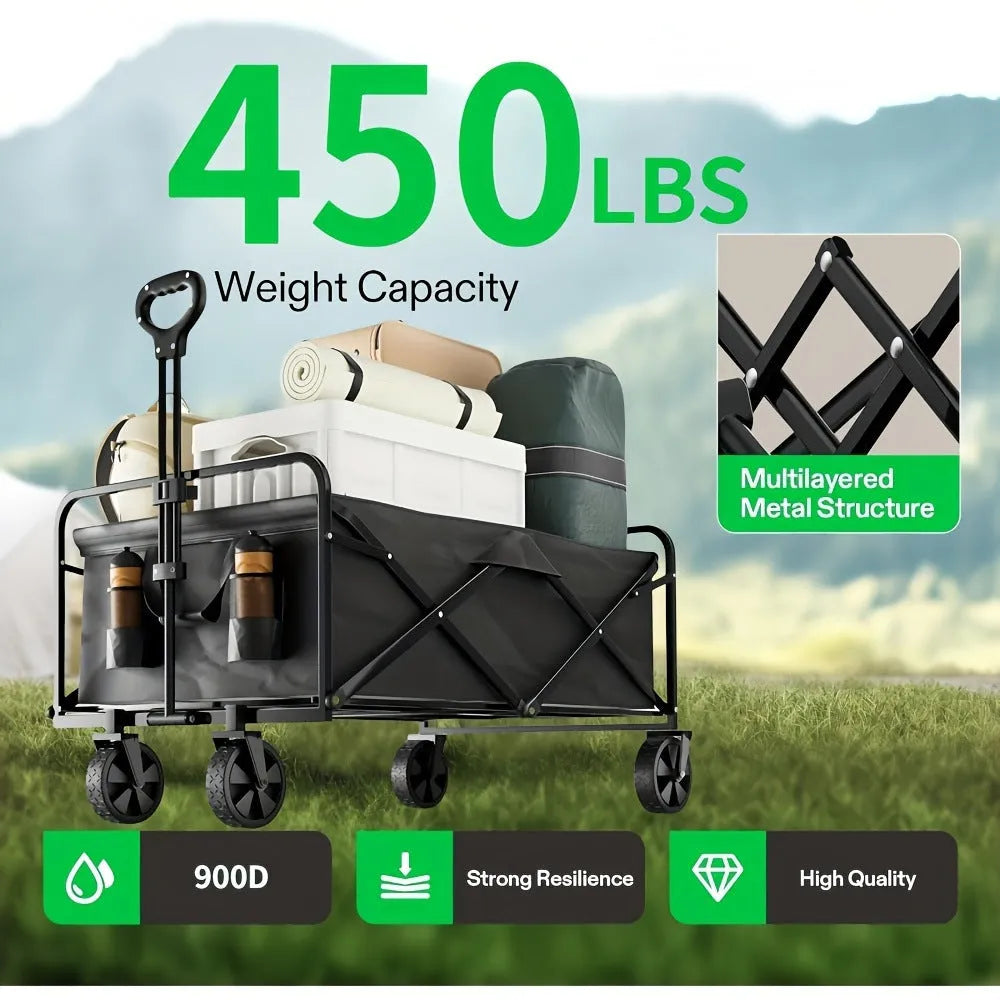 Collapsible metal garden wagon cart with foldable design and 220LBS capacity