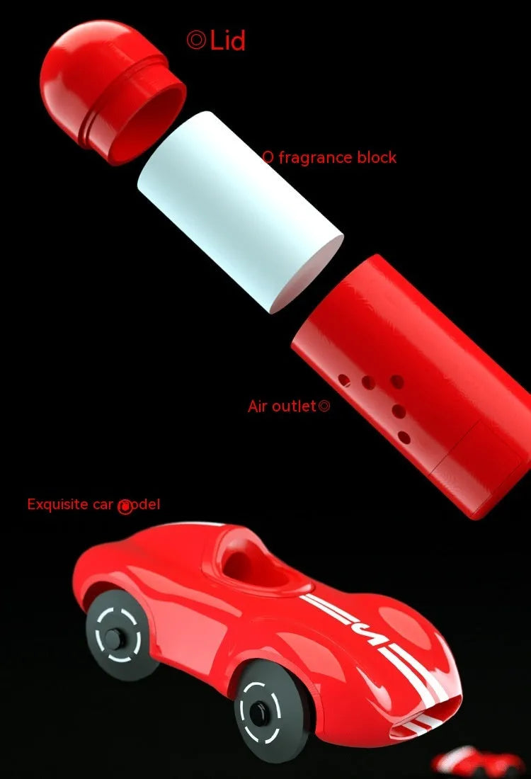 Solar-powered round car-shaped perfume diffuser with USB charging port in black, red, or white