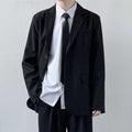 Plus size men's college style suit jacket and trousers set with white shirt and tie on hanger