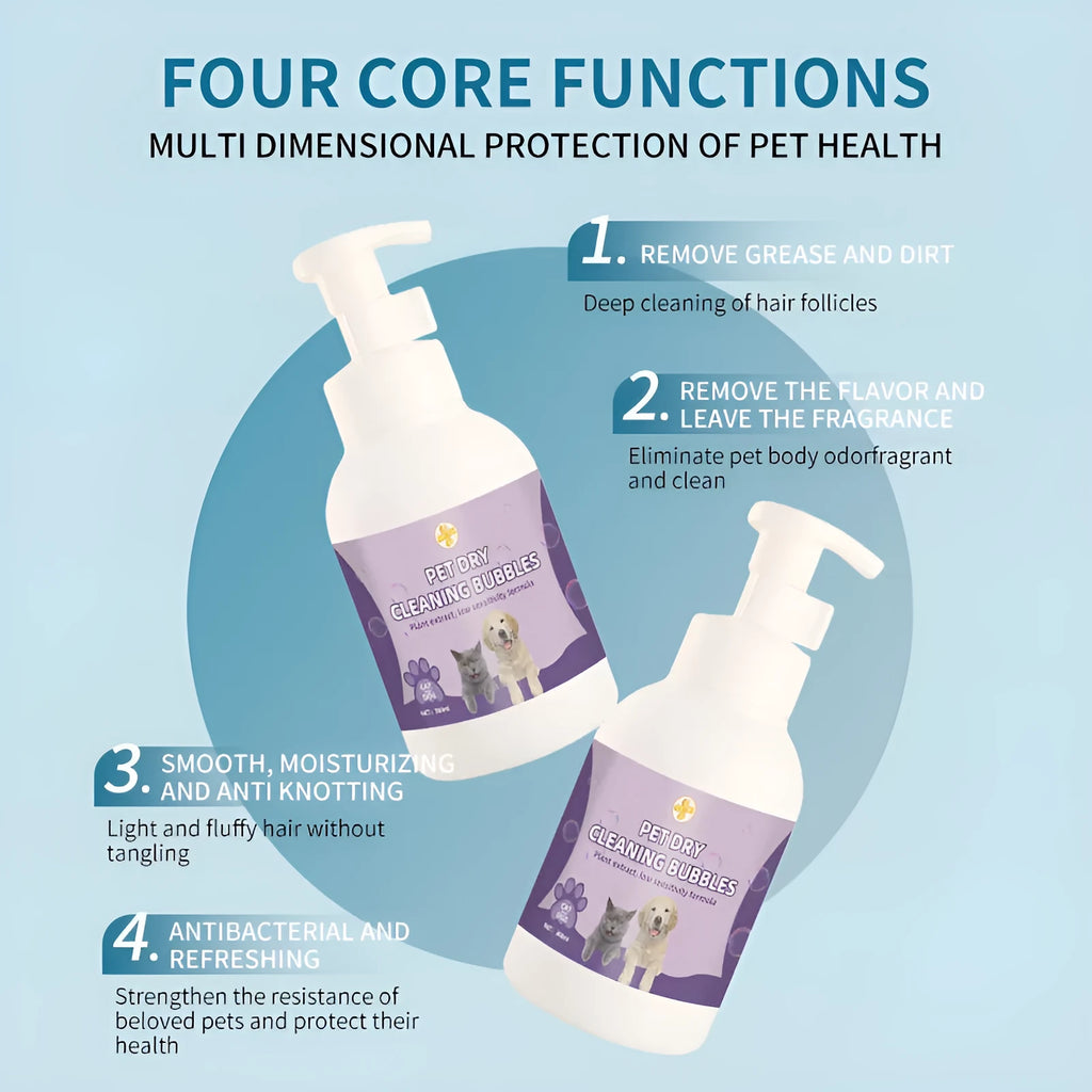 Disposable foam pet antibacterial anti-itching shampoo in 300ml and 500ml bottles for body deodorisation of dogs and cats