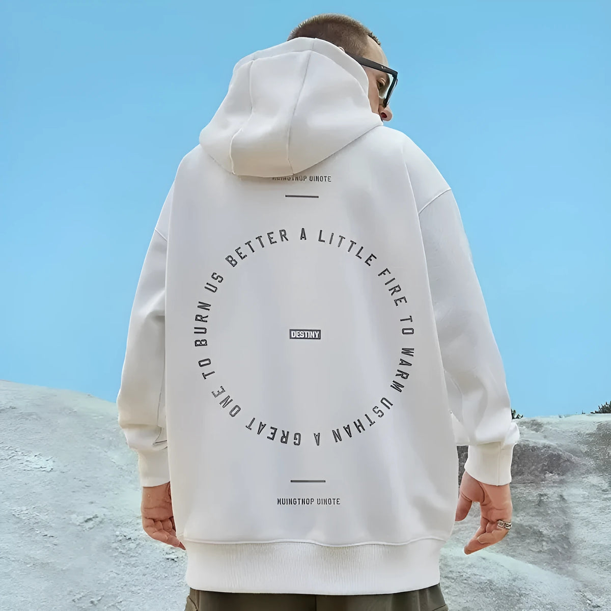 Men's hooded plus size sweatshirt with wool lining and polyester padding, available in black, white and red.