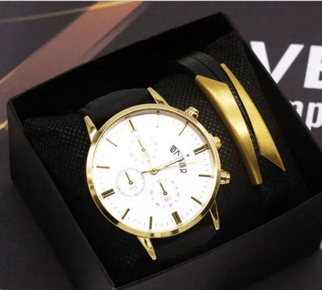 Men's quartz wrist watch with pointer display and calendar, business fashion style, available in four options