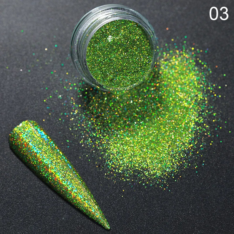 Aurora Magic Nail Powder glitter in laser gradient colours for nail art decoration