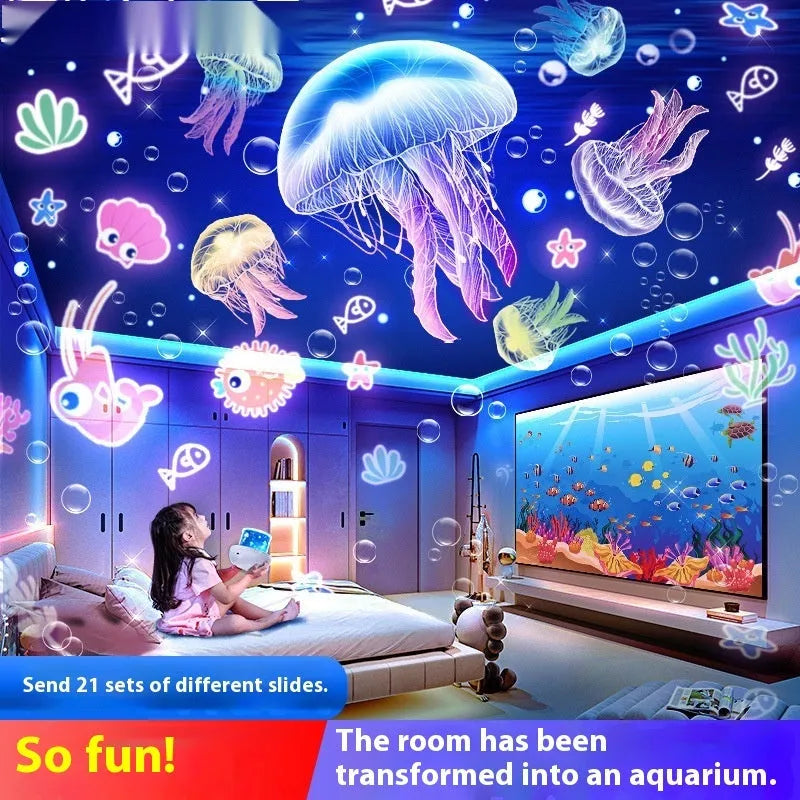 ONEFIRE starry sky projection night light in cartoon dinosaur egg style with 21 image film slides and charging cable