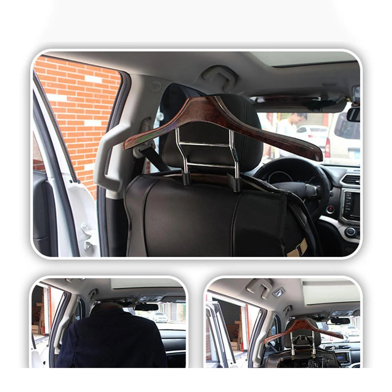 Wood yellow stainless steel car clothes hanger with chair back mounting for suits and uniforms