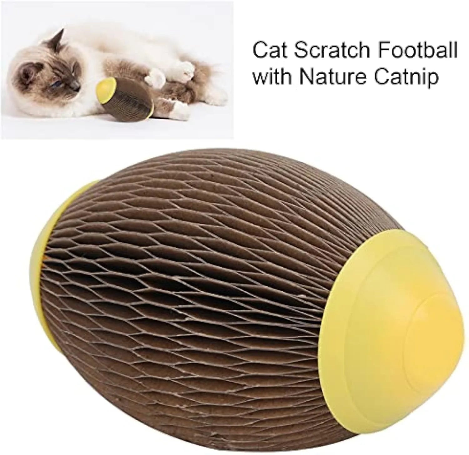 Elliptical corrugated paper catnip football toy for scratching and play