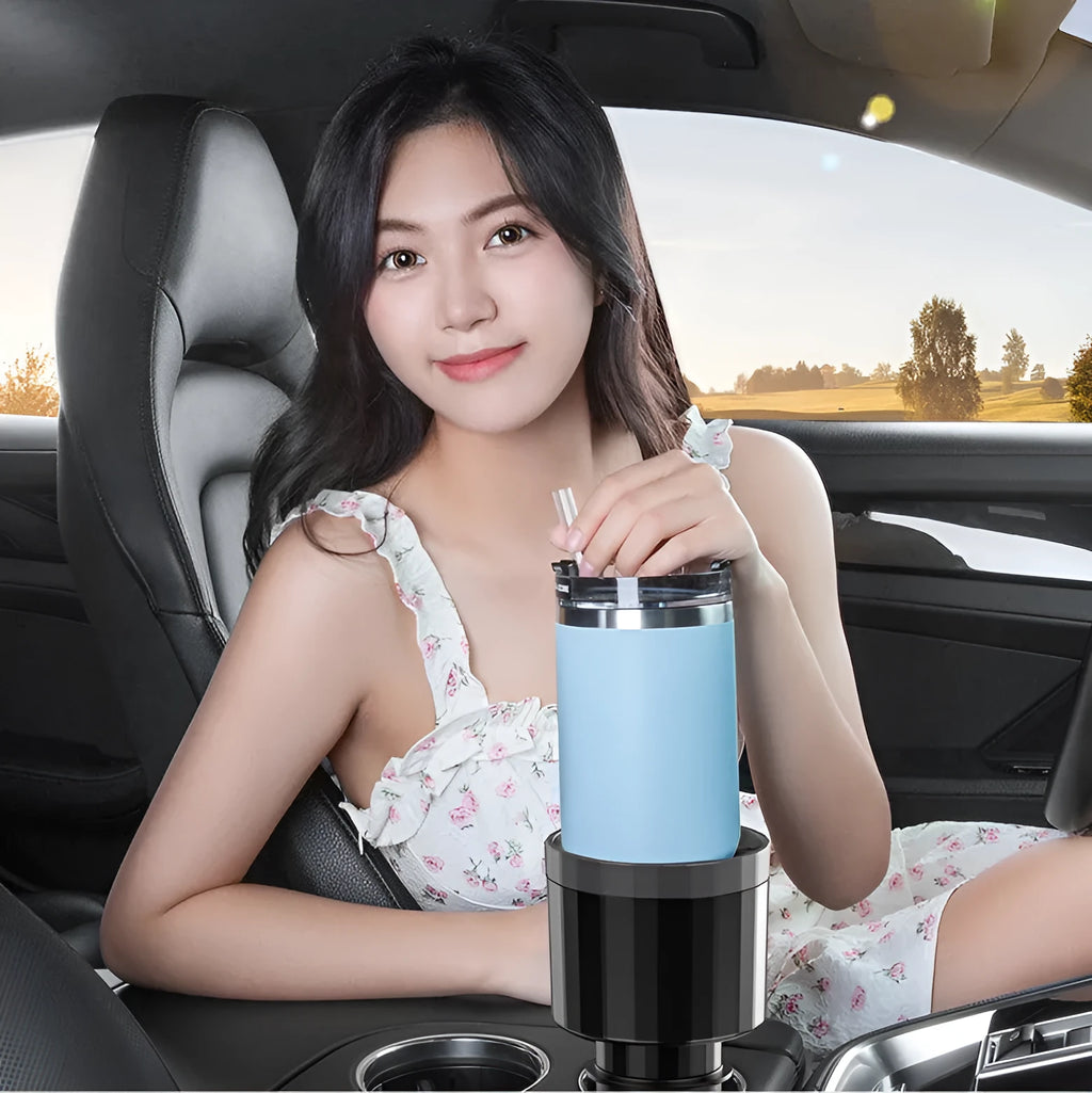 Matte black adjustable car cup holder expander for large bottles and fast food cups