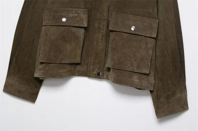 Women's medium thickness PU casual jacket in picture colour with Japanese Korean style details