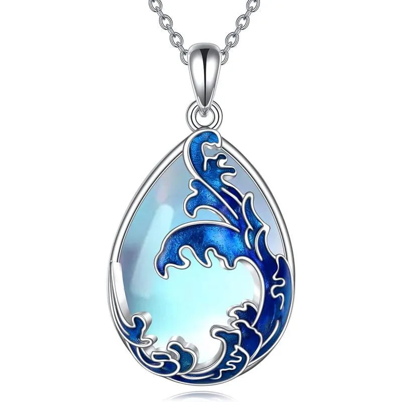 Blue heart-shaped alloy pendant on a women's necklace