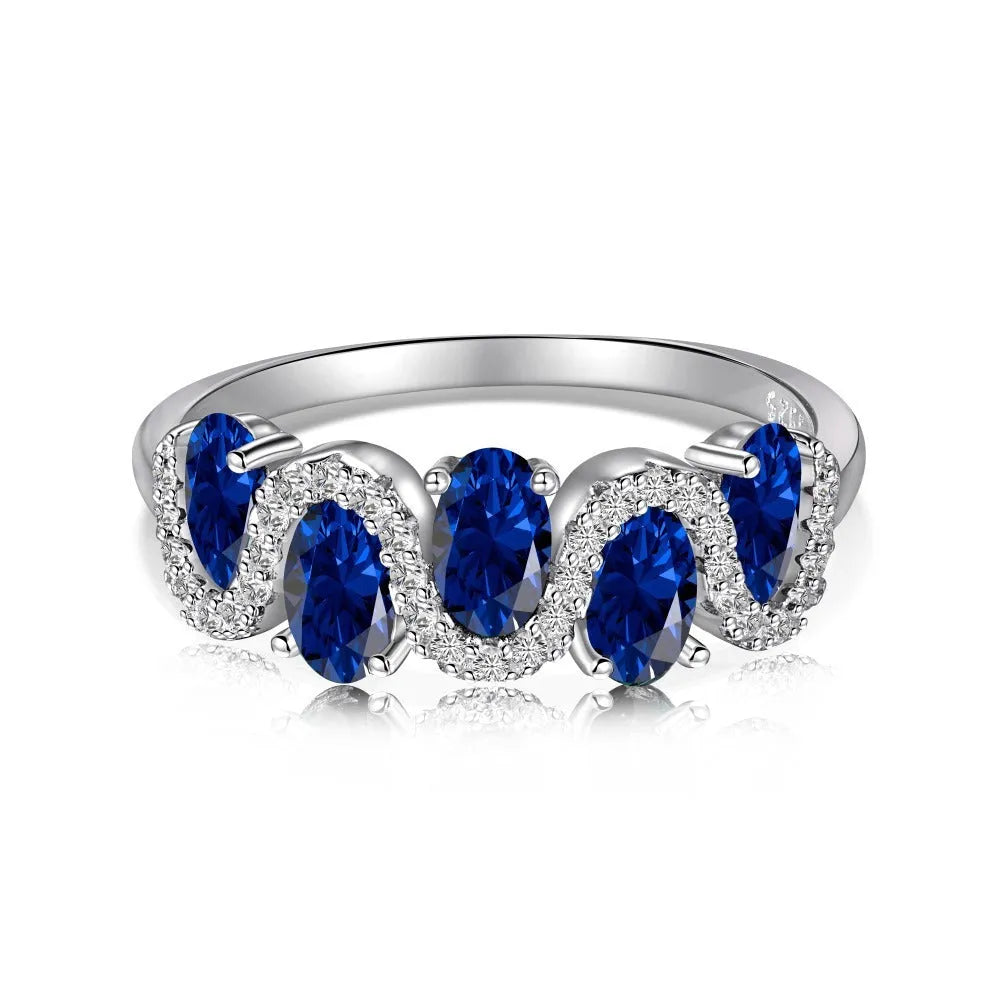 S925 sterling silver oval twisted ring with zircon inlay, women's geometric ring, size No.7, silver colour
