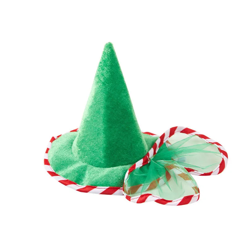 Pet green gauze skirt hat suit on a dog, flannel knitted fabric Christmas outfit