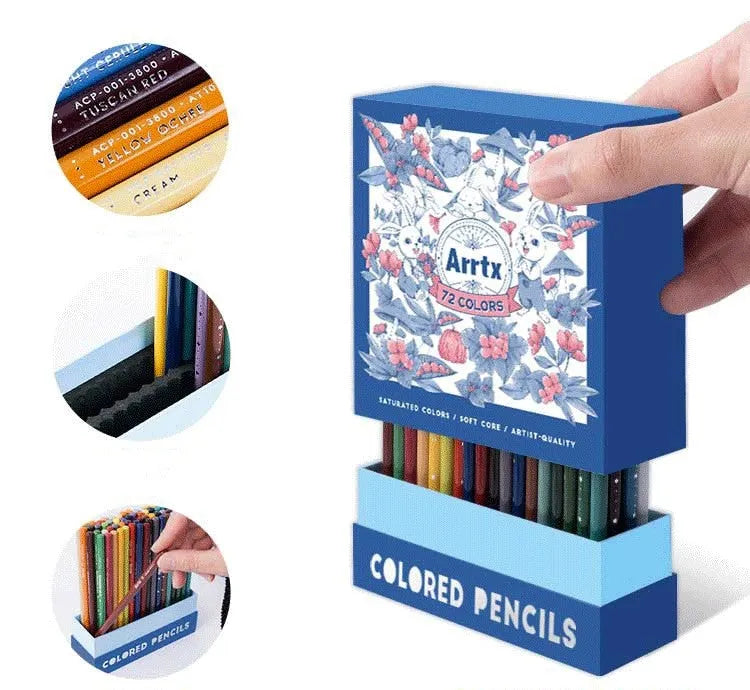 Boxed set of 72 or 126 basswood colour pencils for art students, conforming to AP safety standards.