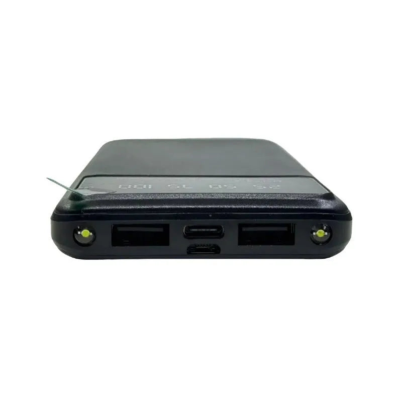 Black ultra-thin power bank showing compact design with 10000 mAh capacity and creative aesthetic