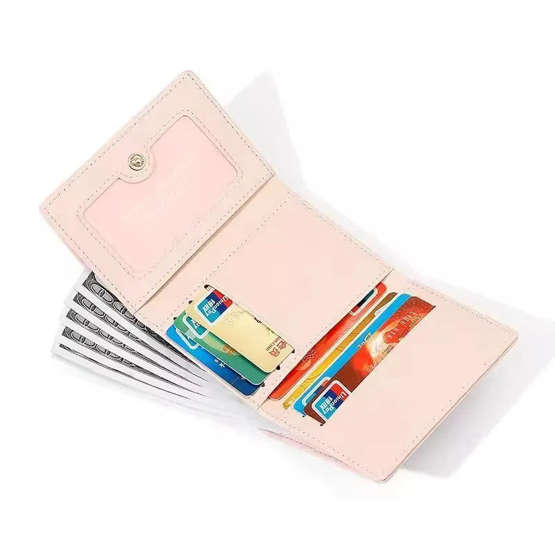 New short folding small wallet for women with cartoon animation print in purple colour