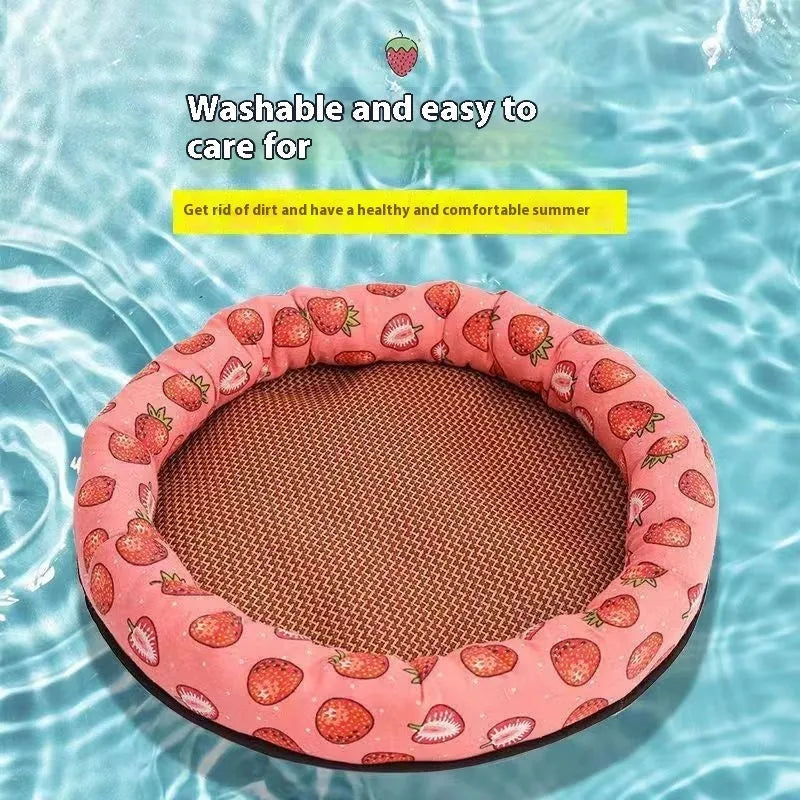 Summer pet mat cooling pad cloth material with four colour options Strawberry Blue Cat Dinosaur Small Colourful Fish universal sizes S M L XL