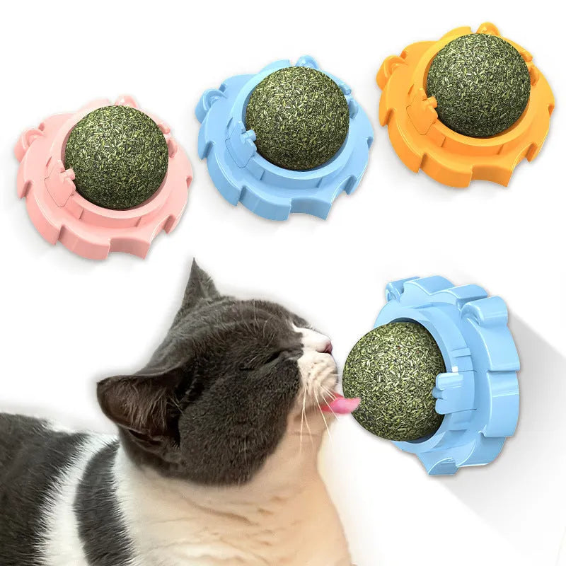 Lion-shaped adhesive catnip molar toy in blue colour with adhesive backing visible