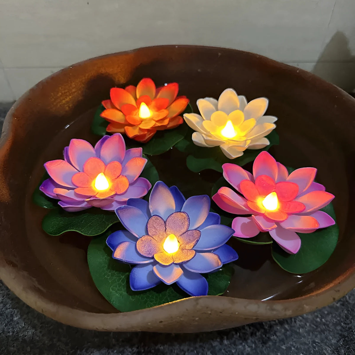 Floating water induction lotus night lamp in pink, 10cm waterproof plastic colourful lantern for pond or bath