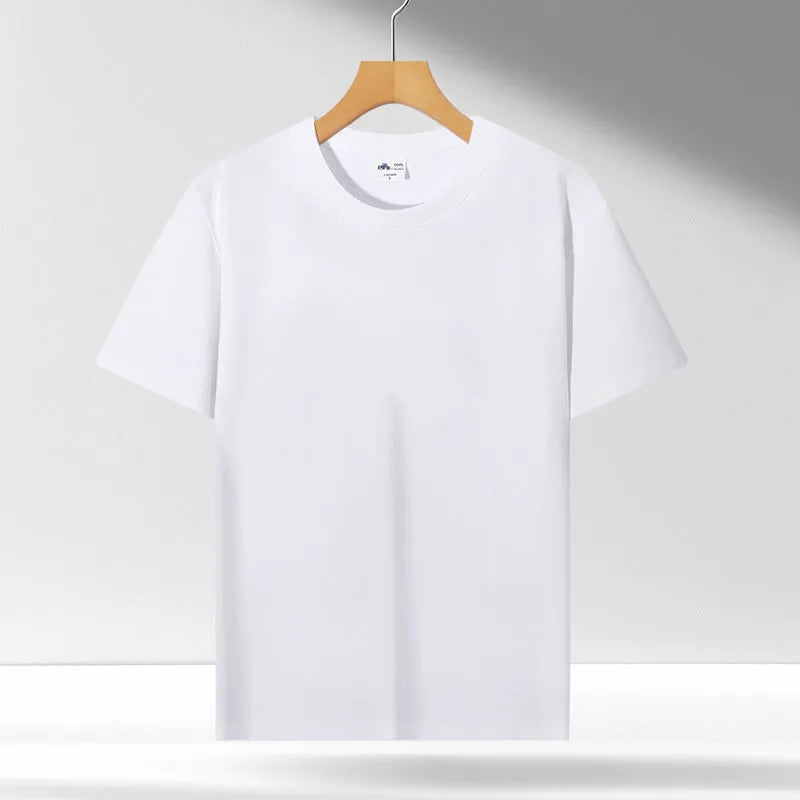 Liquid ammonia cotton short-sleeved shirt in solid colour, loose pullover fit, available in white, black, blue, green, and more