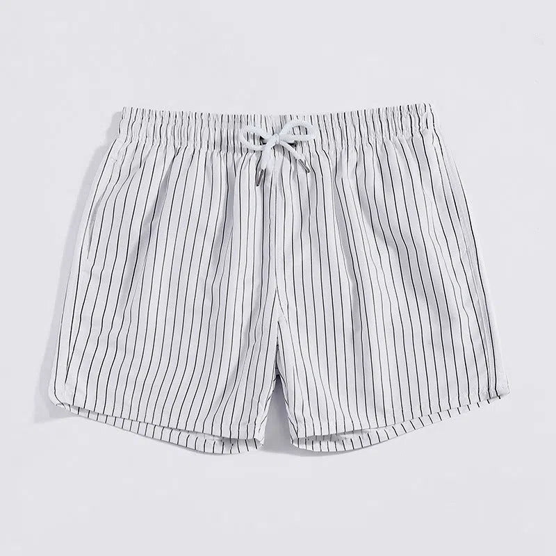 Men's white striped quick-drying beach pants with lining, loose straight leg, sizes M to XXXL