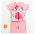 Children's buoyancy swimsuit in nylon fabric with cartoon or plaid design for pool learning.