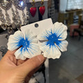 Alloy oil-spot glaze floral stud earrings in pastoral style, showing colour options.