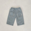 Children's burrs pocket cotton denim cropped pants in denim colour with hairband belt closure