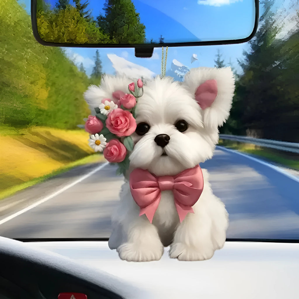 Clear acrylic car hanging pendant with cartoon character design for interior decoration