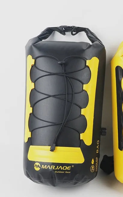 Yellow and black PVC waterproof backpack with dry-wet separation compartments for outdoor use