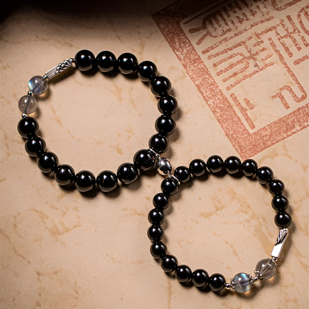 Obsidian Buddha beads in 8mm and 10mm sizes for DIY couple bracelet kit, national style.
