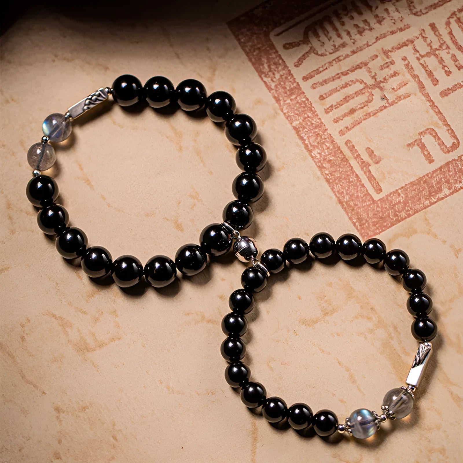 Obsidian Buddha beads in 8mm and 10mm sizes for DIY couple bracelet kit, national style.