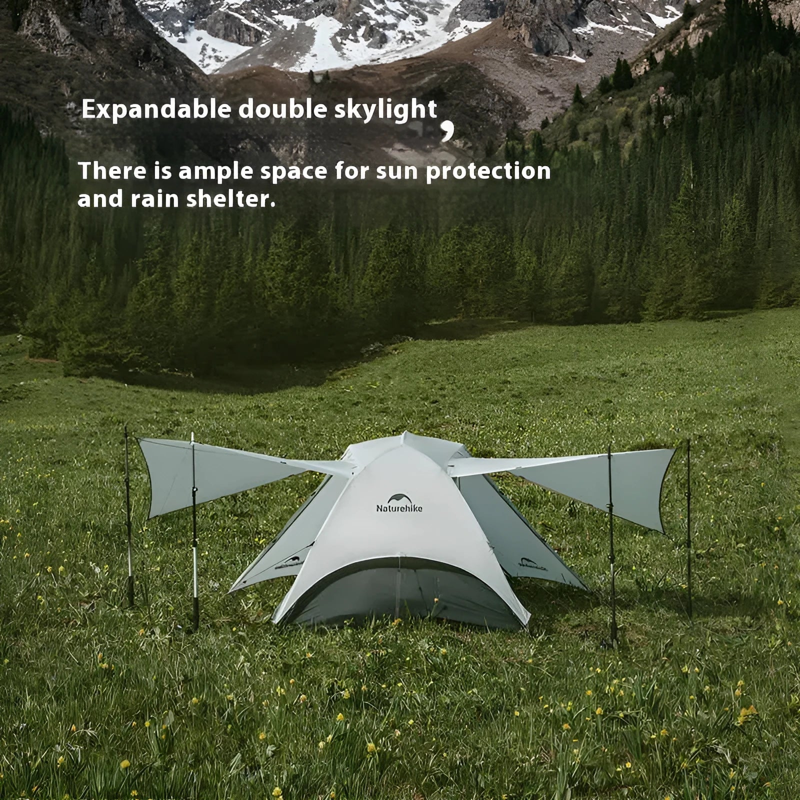 Ultralight double tent in grey for two people, inner tent size 210x130x105cm, 20D nylon construction
