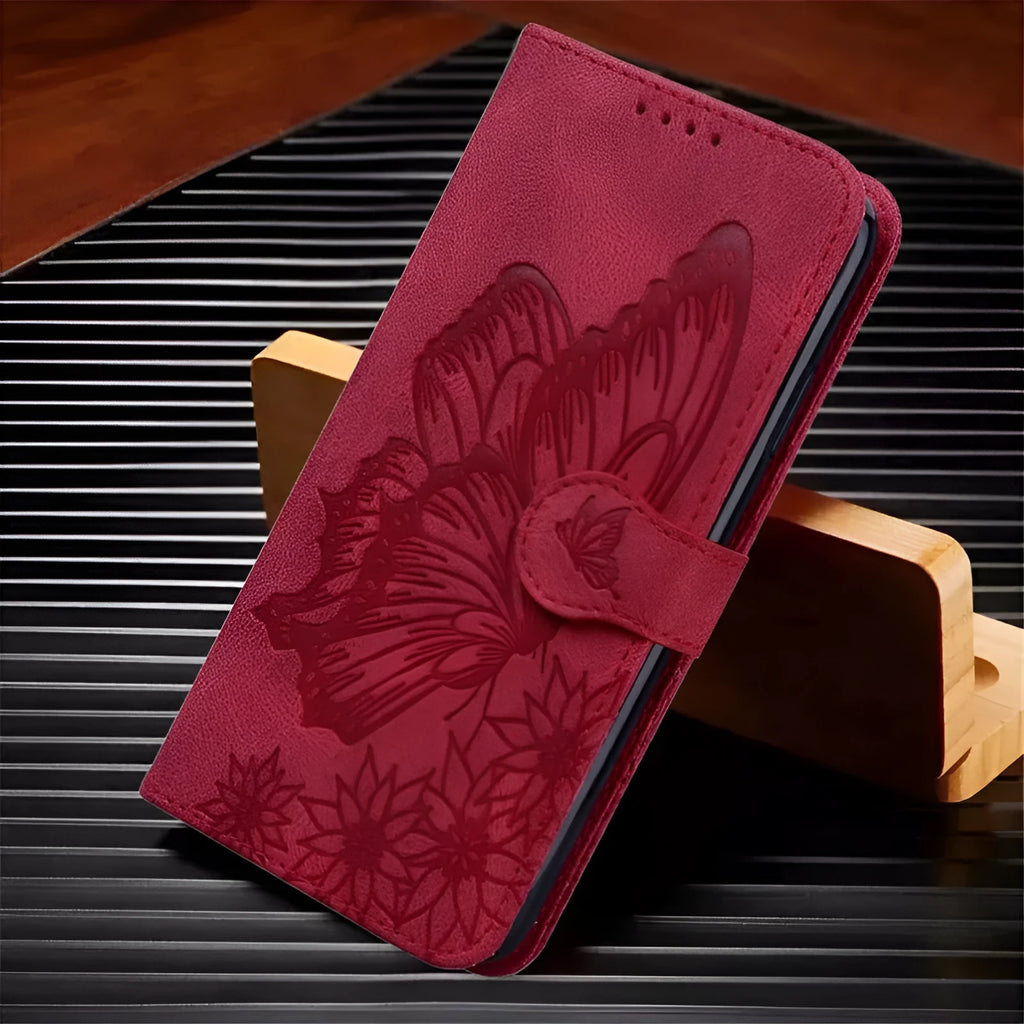 Retro big bowknot embossed leather phone case for Apple and Samsung with kickstand bracket, purple colour