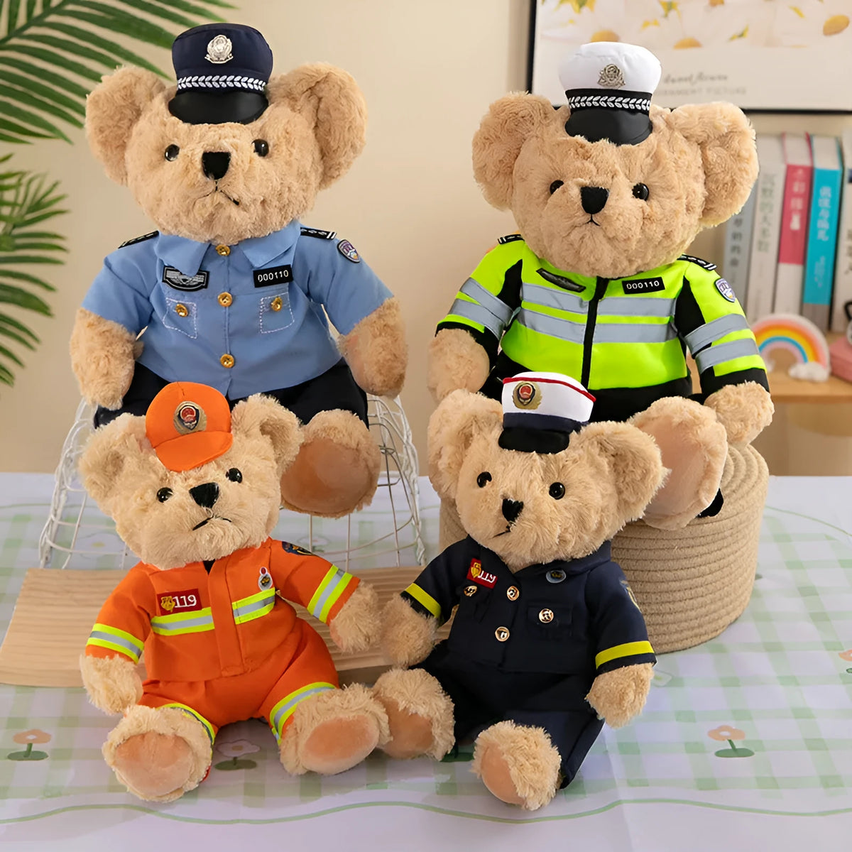 Fire Bear Police Teddy Doll Plush Toys 30cm - Blue Fire Bear variant on display