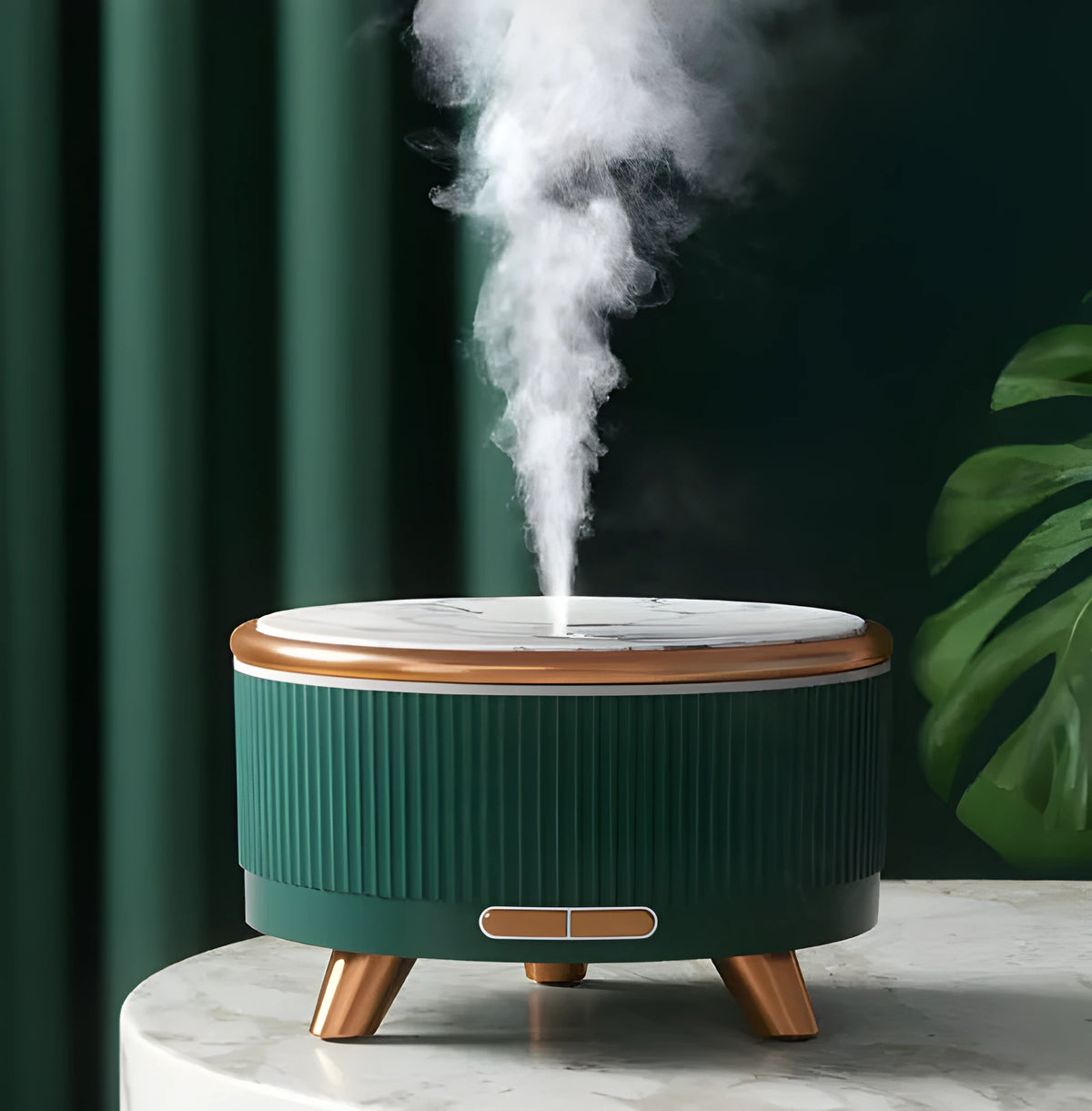 Cylinder USB charging humidifier with 500ml tank, one fog outlet, plastic body, black or green, under 36dB noise.