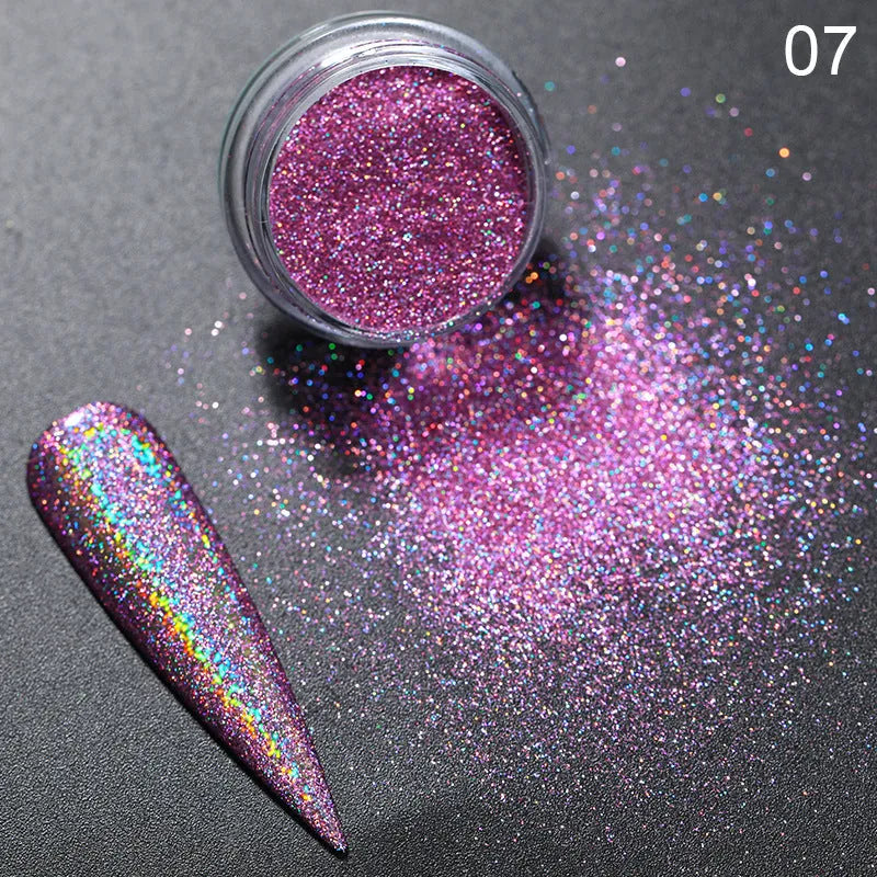 Aurora Magic Nail Powder glitter in laser gradient colours for nail art decoration