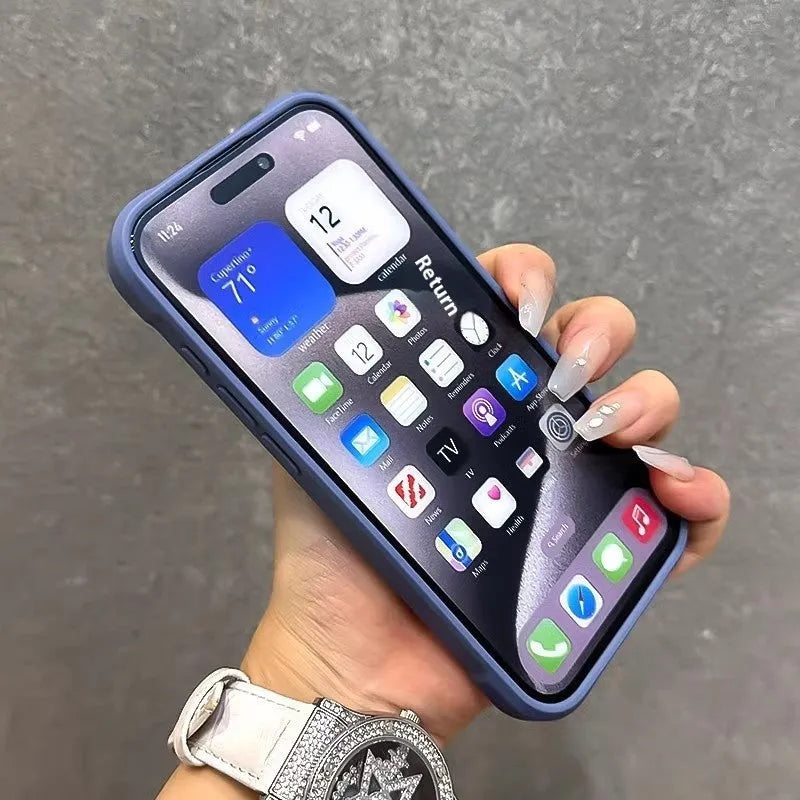 Creative bracket phone case with lens cover and four-corner airbag drop protection for iPhone 13 to 16 Pro Max