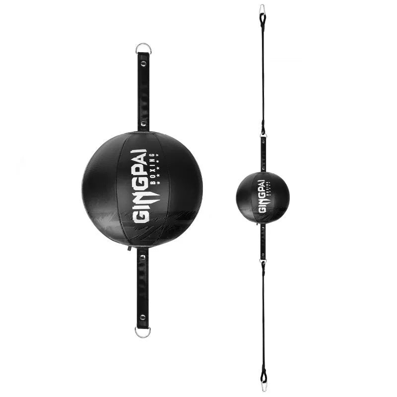 PU leather hanging boxing speed ball for reaction training in black, black and green, or white.