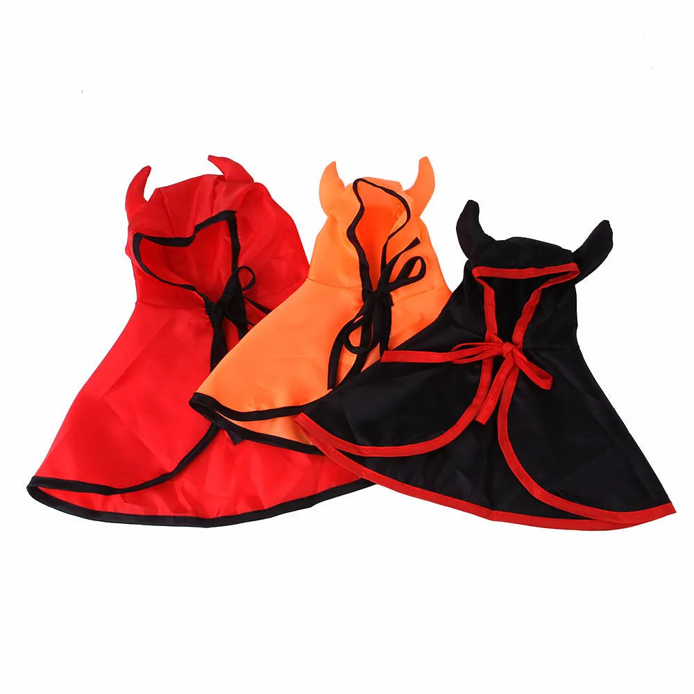 Halloween pet dog cat horn cloak cape in red black orange on a small pet