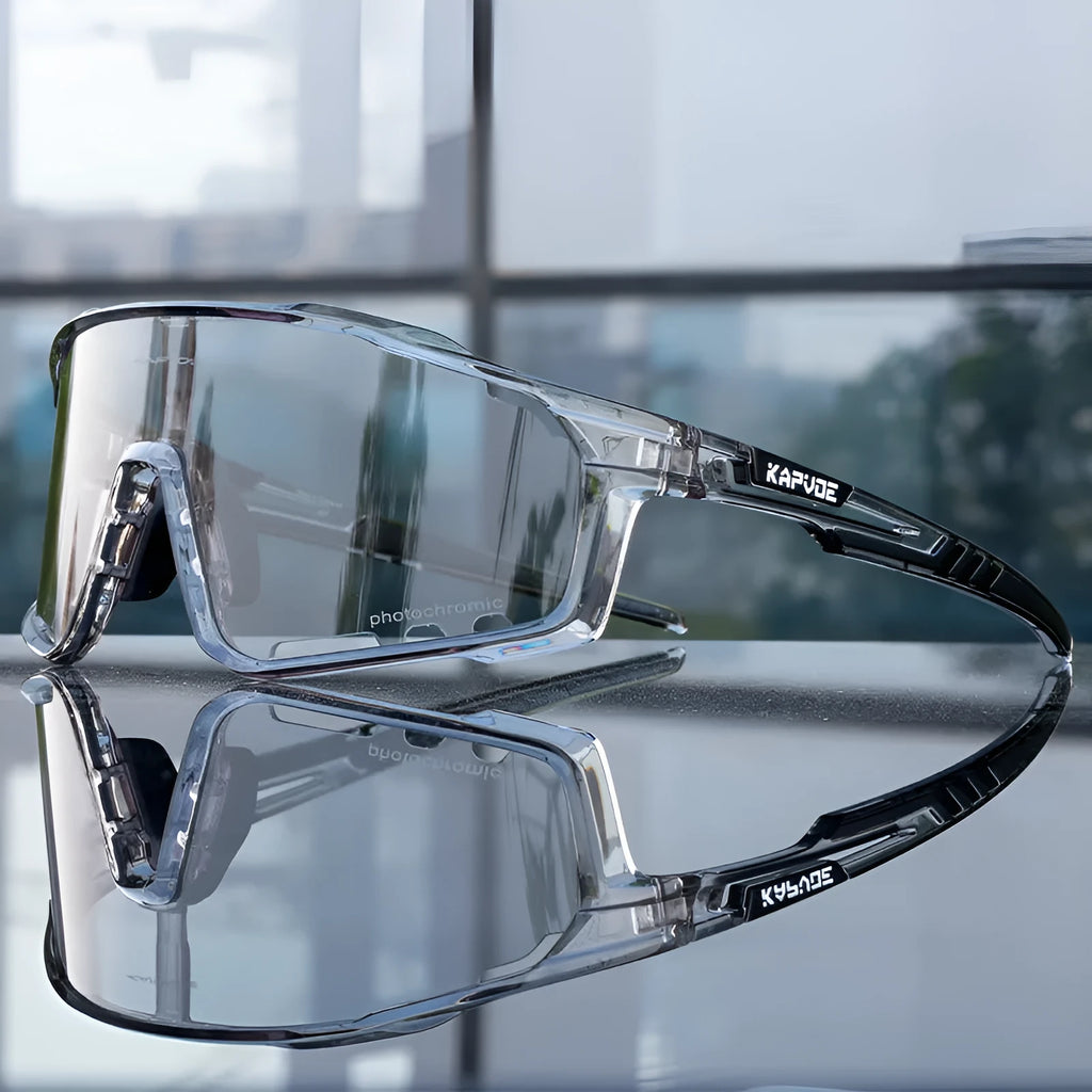 Photochromic cycling sunglasses with TR90 frame and semi-rimless sports design