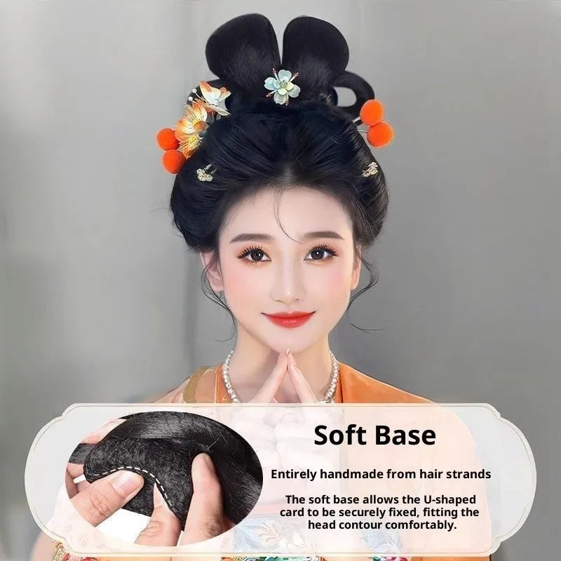 Ancient style lazy one-step hairpin hair bun piece in high temperature silk with pad package options and bow hair clip