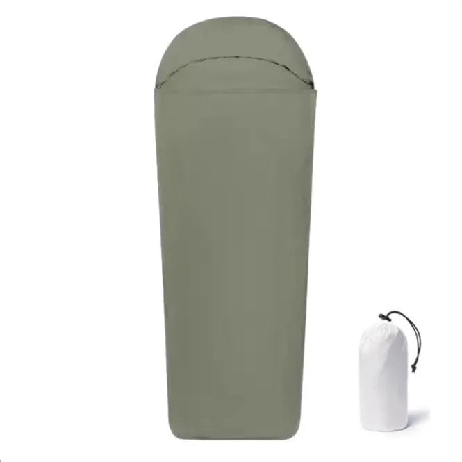 Blue lightweight nylon mummy sleeping bag for adult camping with dimensions 210x80x60cm