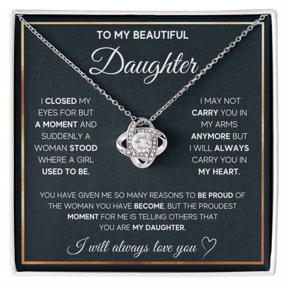 Silver four-leaf clover hollow pendant necklace on clavicle chain with gift box and card