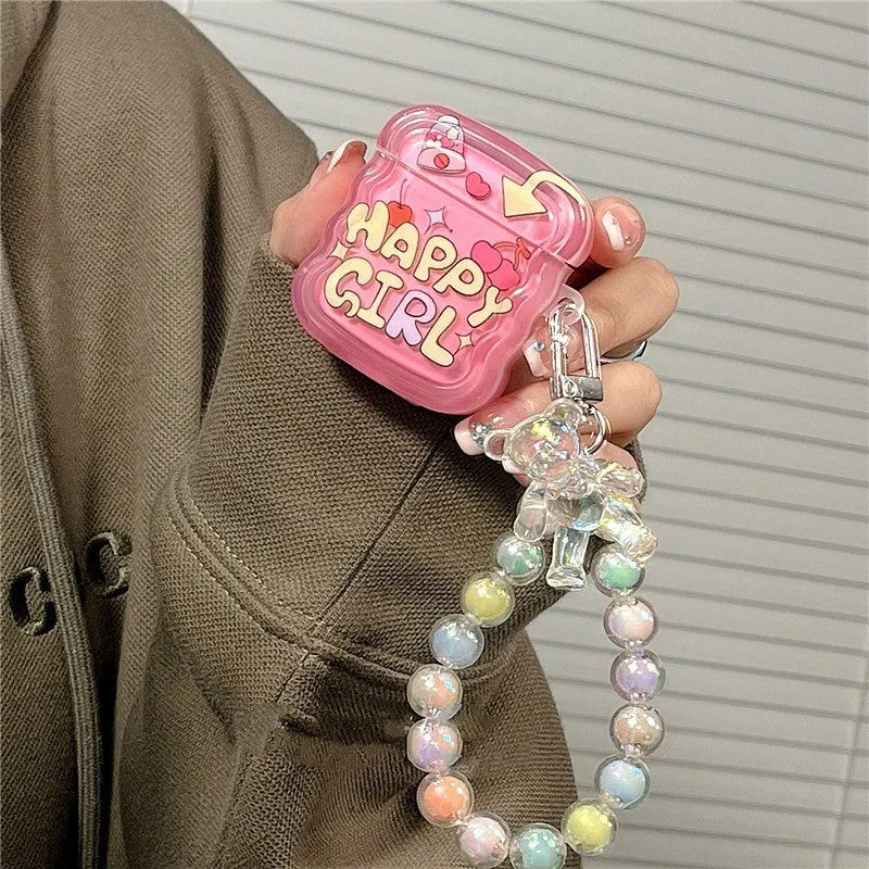 Pink cherry earphone cover for AirPods 1 2 3 Pro and Pro 2 charging case