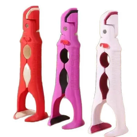 Three-in-one anti-scald clip for bowls and plates with bottle opener, non-slip, shown in Red, Rose Red and White