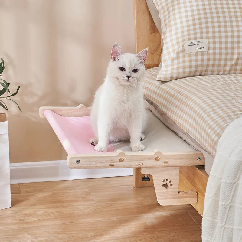 Wooden cat hanging bed hammock mounted on wall with seven style options