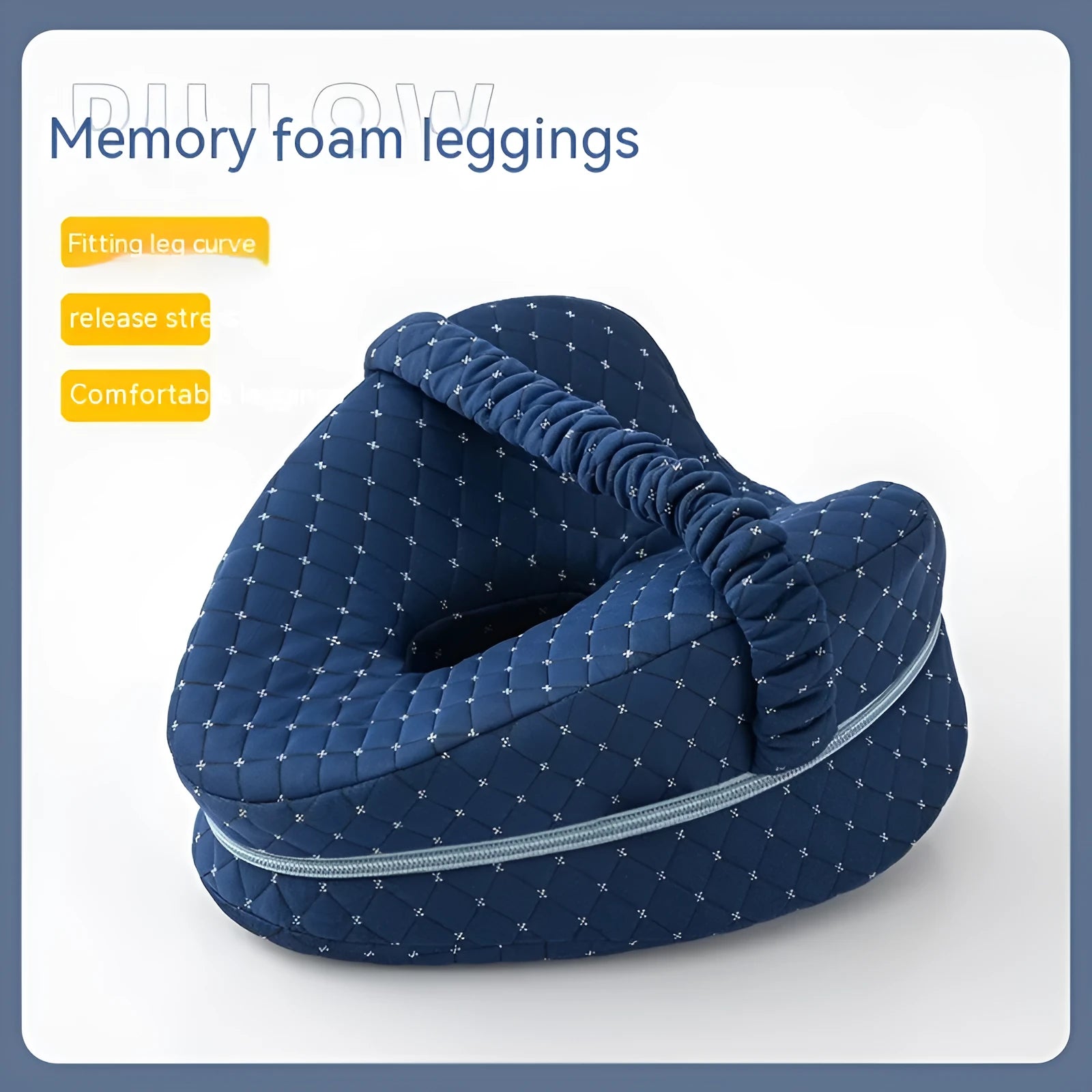 Dark blue jacquard heart-shaped memory foam leg pillow for adults showing its contoured design.