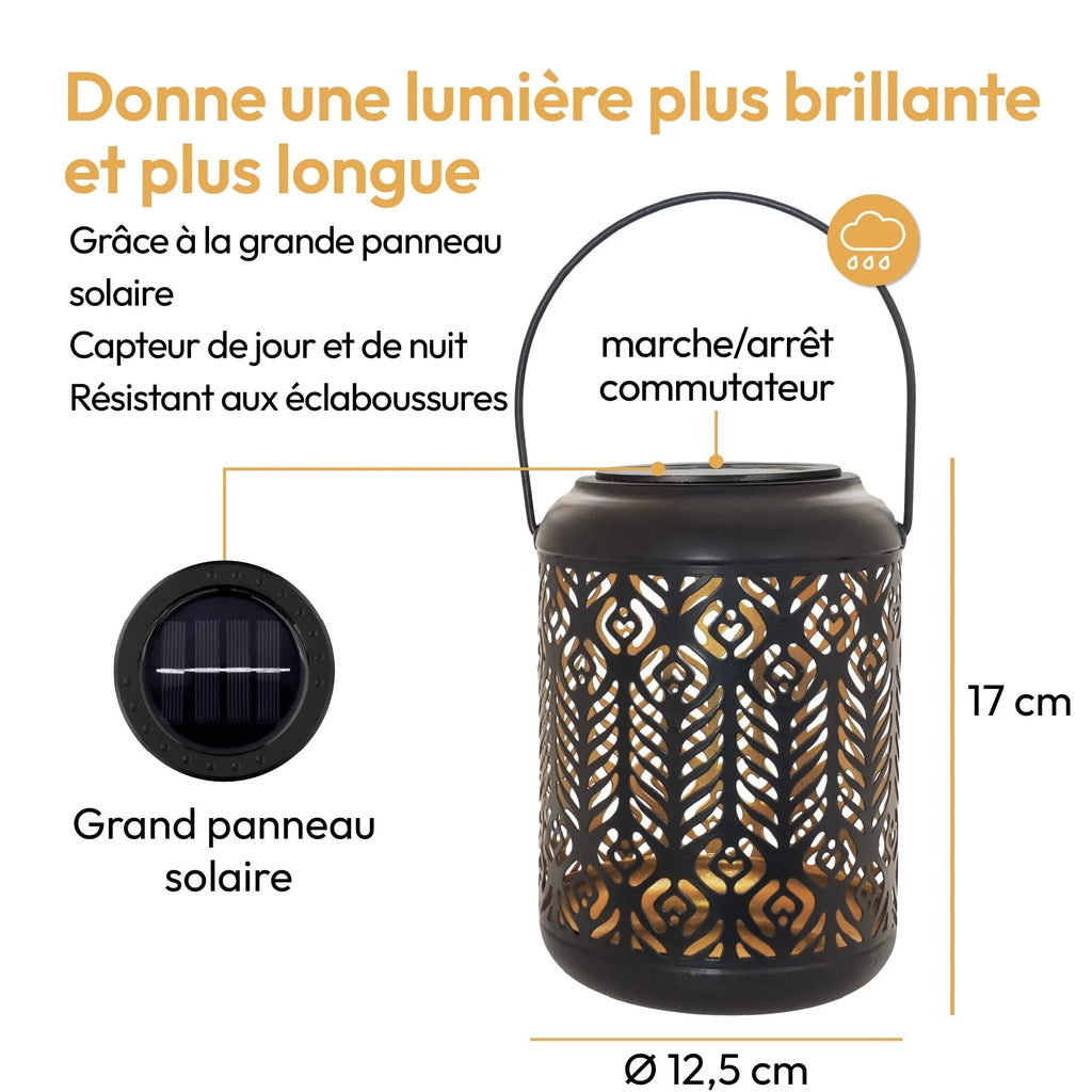 Black iron circular solar lamp with LED light and small wheat ears design for outdoor garden pathway decoration