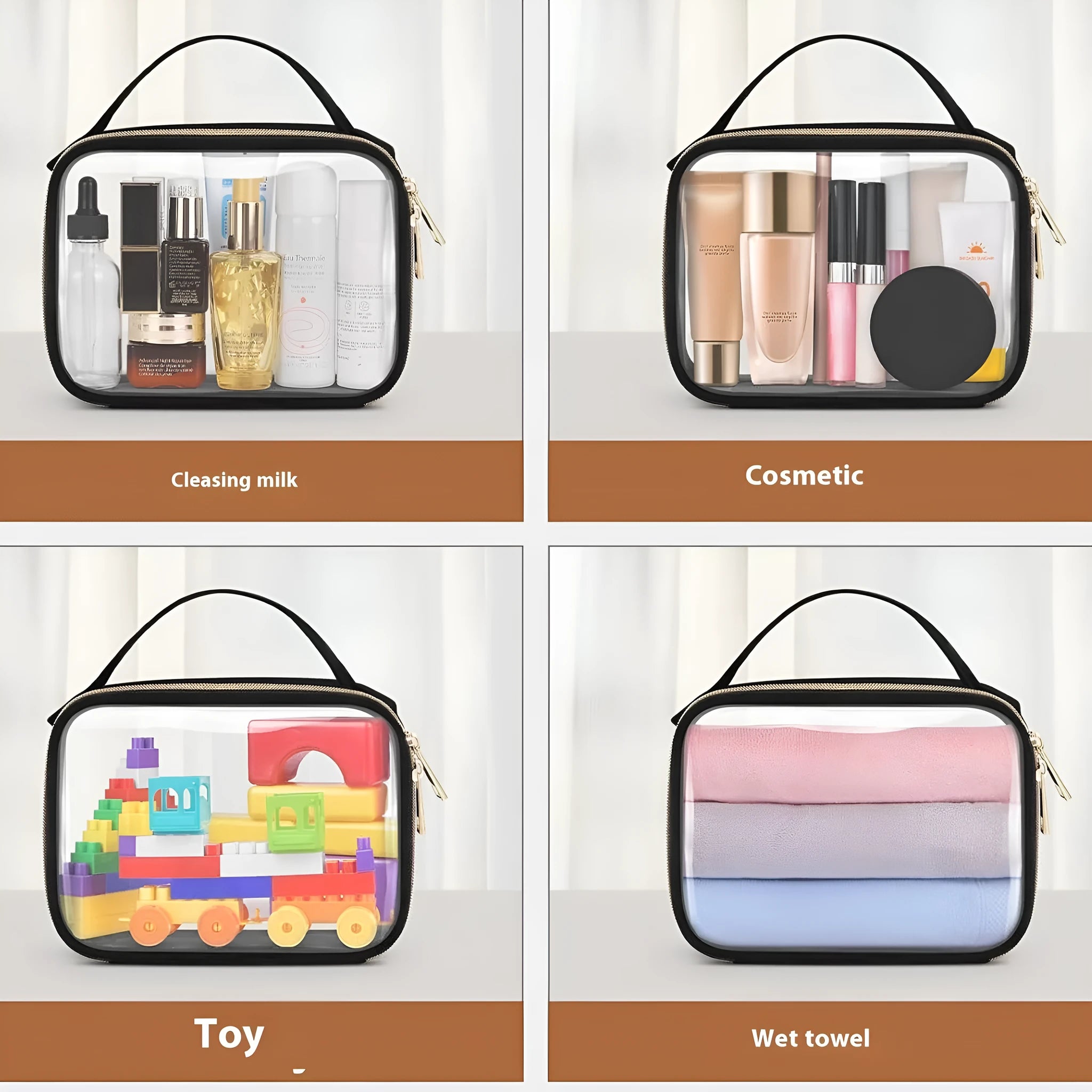 Transparent PVC lipstick storage wash bag with chain in multiple colour options measuring 7.85 inches
